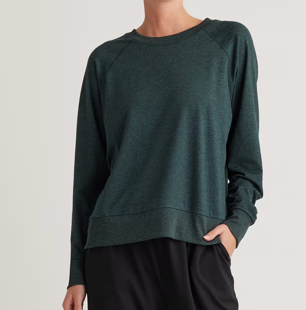 Quince Flowknit Pullover Crew Heather Green XS Sweatshirt EUC